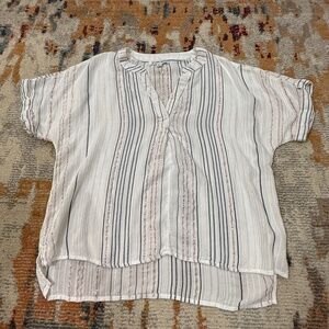 Studio West light semi sheer short sleeve stripe ladies women blouse top sz smal
